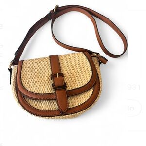 Izzy & Ali Boho Bohemian Wicker Woven Straw Rattan Vegan Leather Crossbody Purse